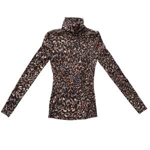 Marciano Sheer Leopard Print Turtleneck Top Size XS
